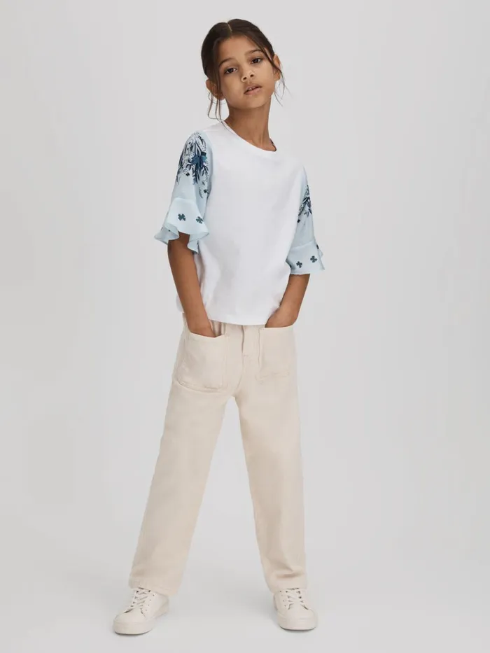 Children Reiss Tops and TShirts Anastasia Flute Sleeve Crew Neck TShirt White