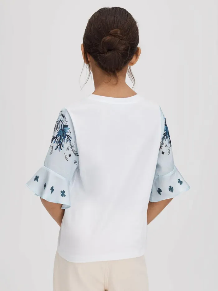 Children Reiss Tops and TShirts Anastasia Flute Sleeve Crew Neck TShirt White