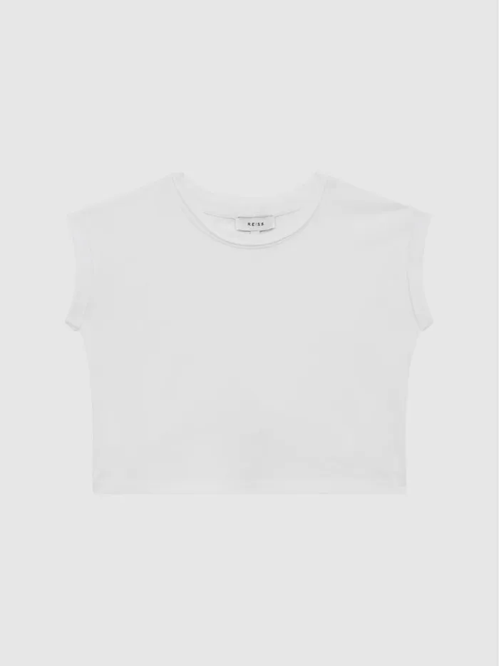 Children Reiss Tops and TShirts Terry Cotton Crew Neck Crop Top White