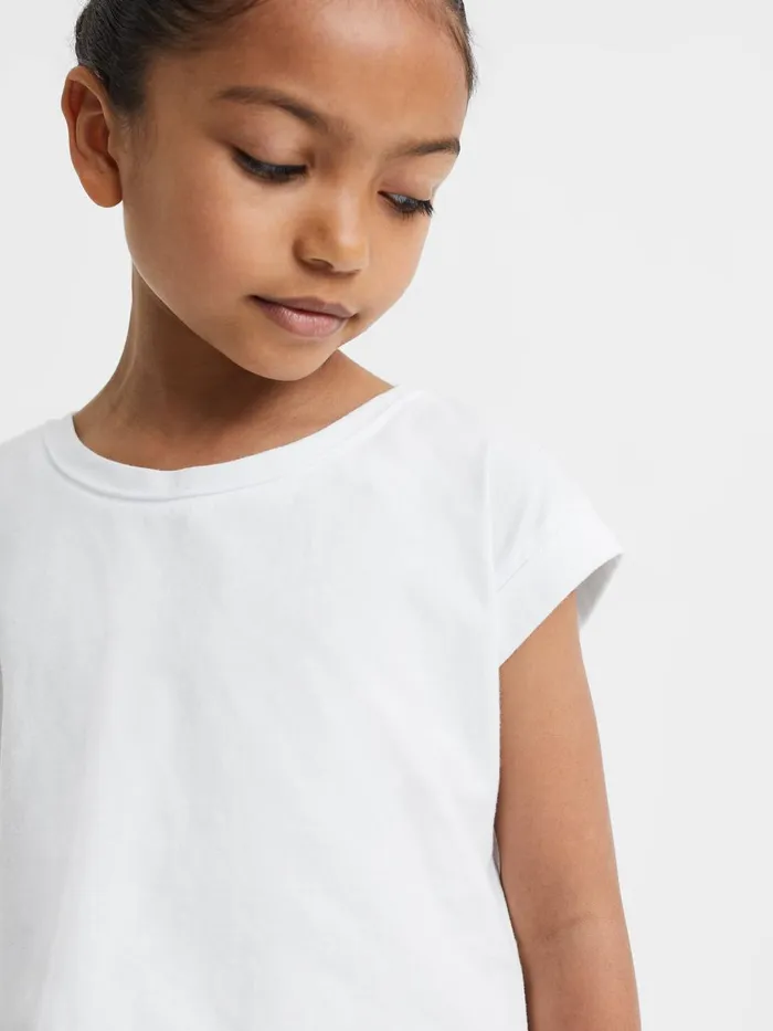 Children Reiss Tops and TShirts Terry Cotton Crew Neck Crop Top White