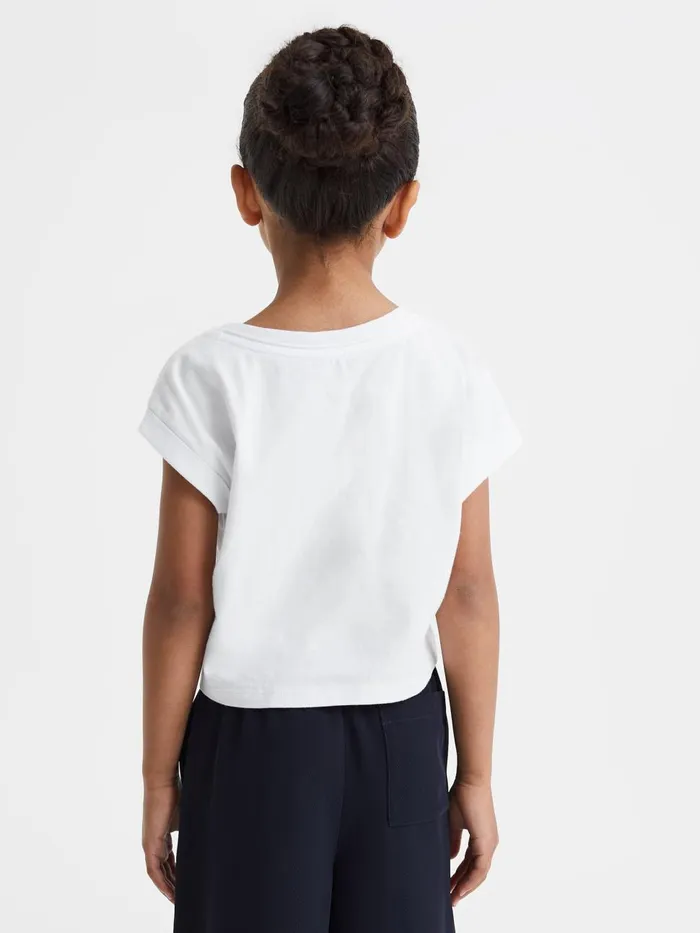 Children Reiss Tops and TShirts Terry Cotton Crew Neck Crop Top White