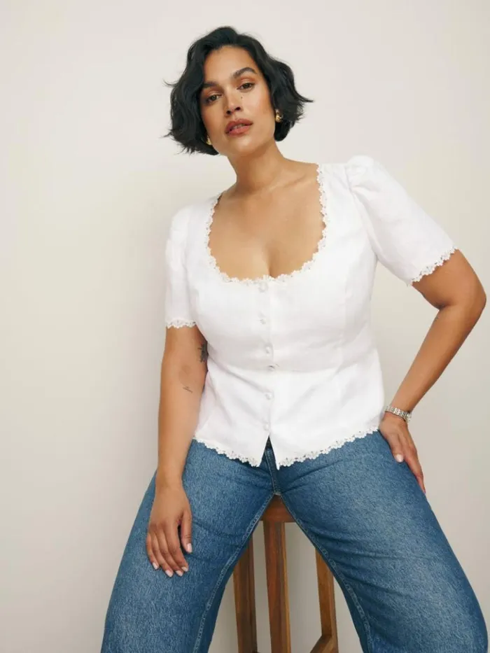 Clothing The Reformation Anabella Linen Top Es White