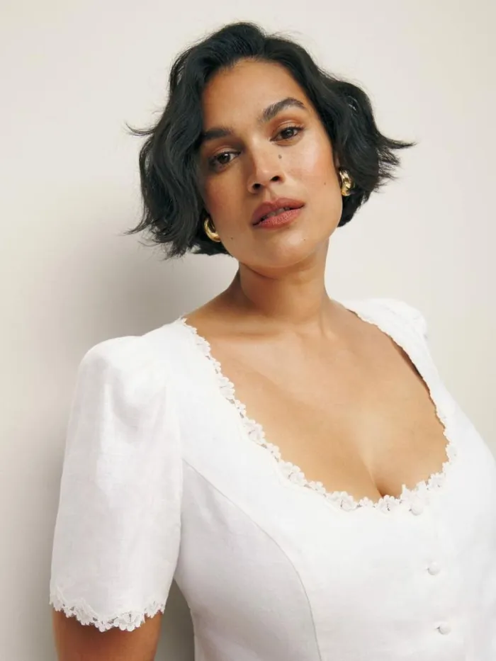 Clothing The Reformation Anabella Linen Top Es White