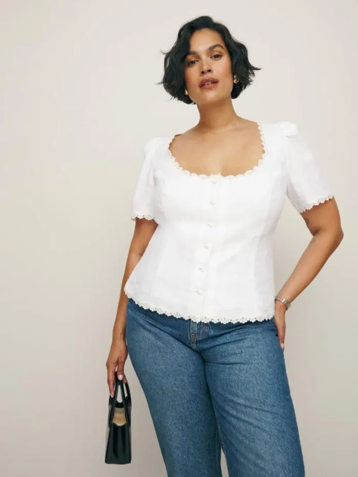 Clothing The Reformation Anabella Linen Top Es White