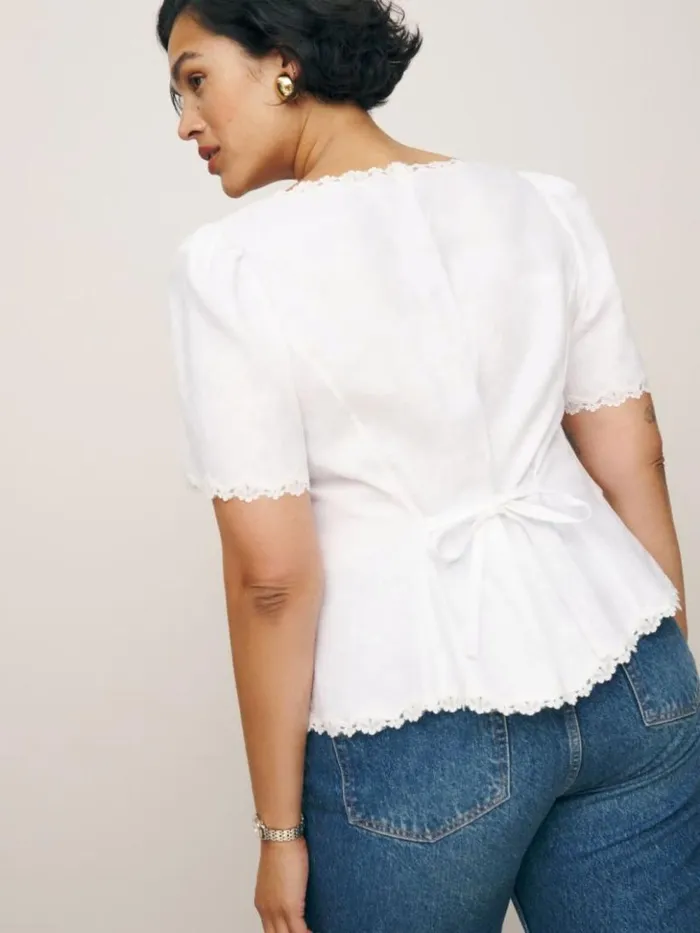 Clothing The Reformation Anabella Linen Top Es White
