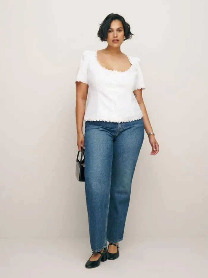 Clothing The Reformation Anabella Linen Top Es White