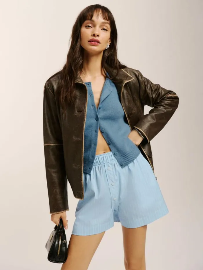 Clothing The Reformation Billy Short Horizon Pinstripe