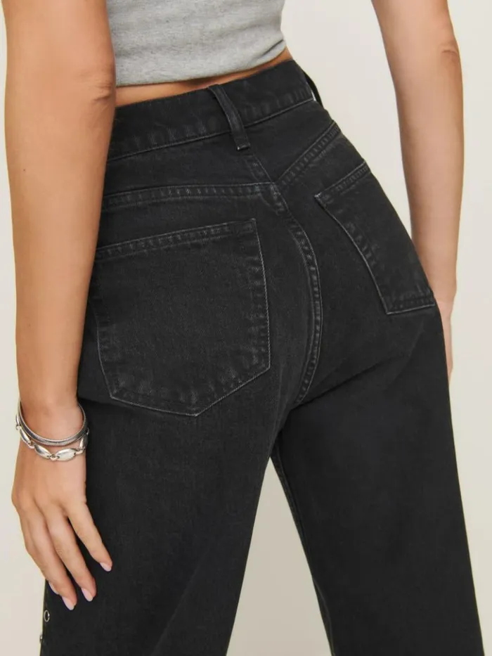 Clothing The Reformation Cary High Rise Slouchy Straight Leg Jeans Vana Vented Studded