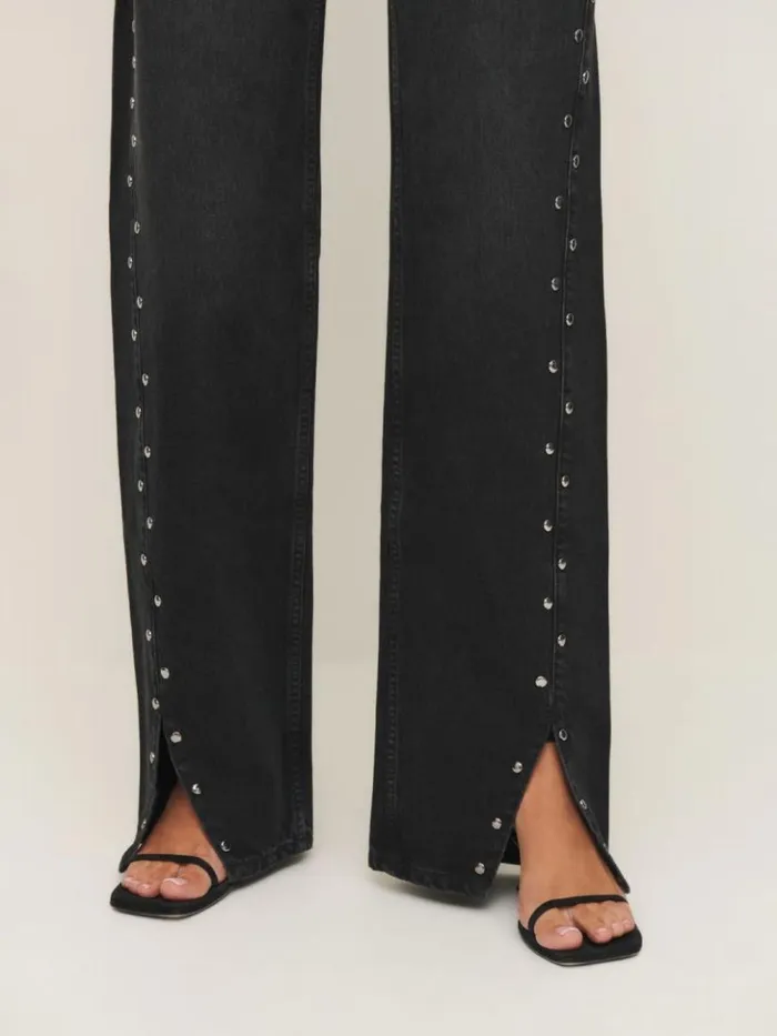 Clothing The Reformation Cary High Rise Slouchy Straight Leg Jeans Vana Vented Studded