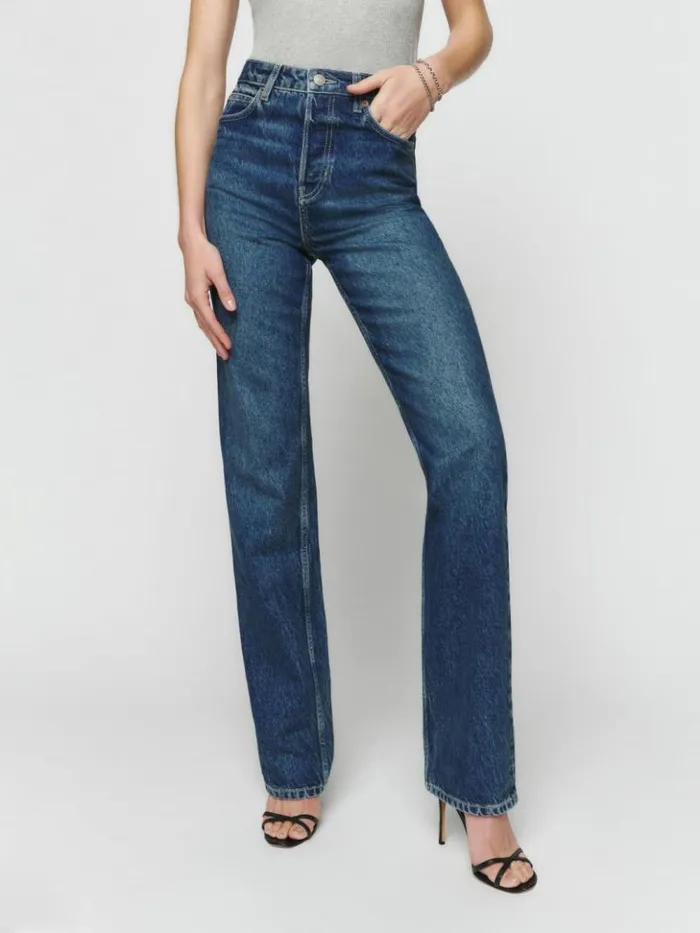 Clothing The Reformation Cynthia High Rise Straight Long Jeans Lanier