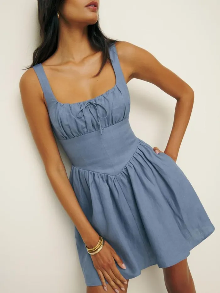 Clothing The Reformation Daria Linen Dress Cornflower