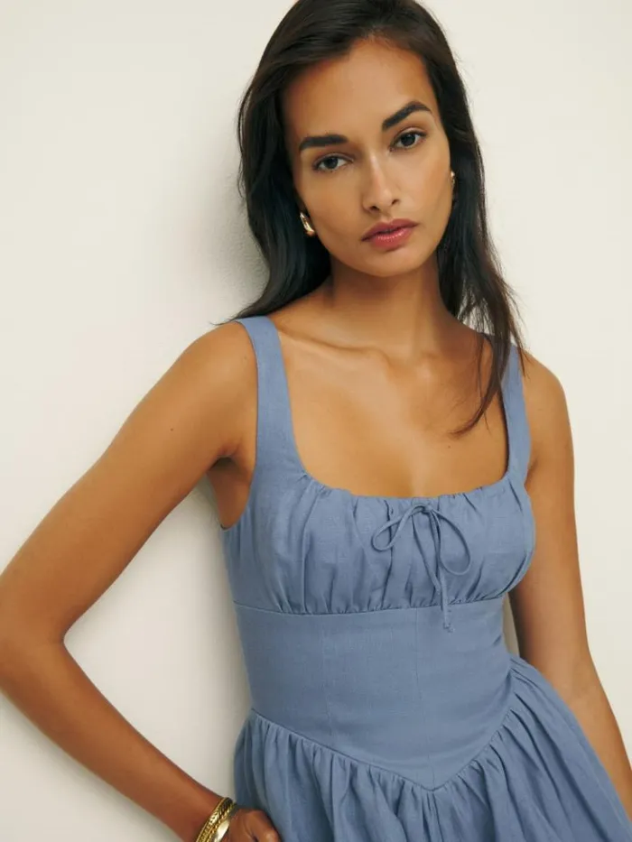 Clothing The Reformation Daria Linen Dress Cornflower