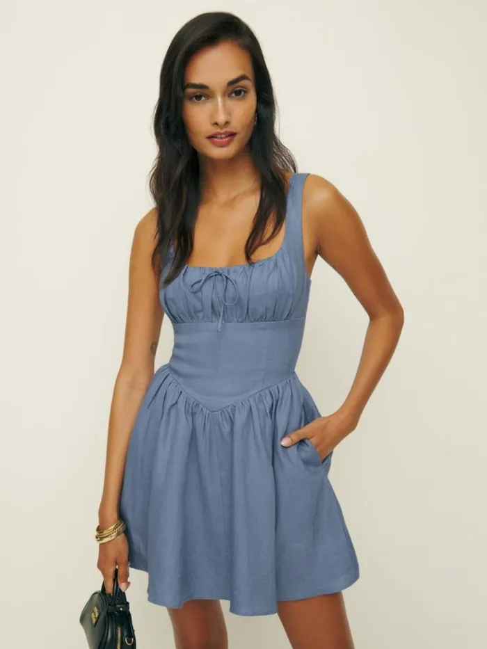 Clothing The Reformation Daria Linen Dress Cornflower
