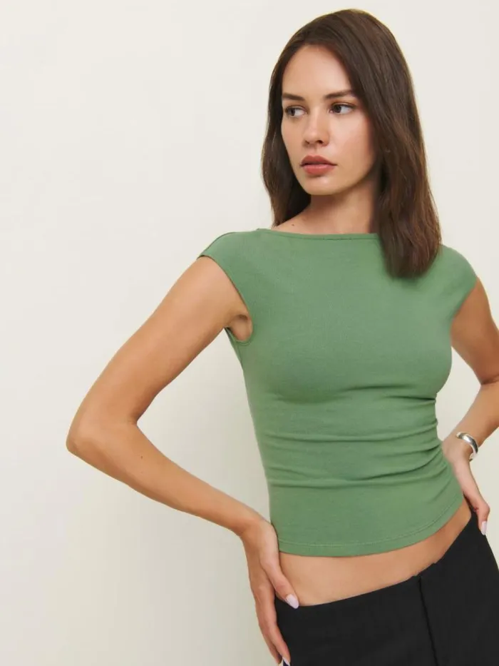 Clothing The Reformation Darra Knit Top Bottle Green