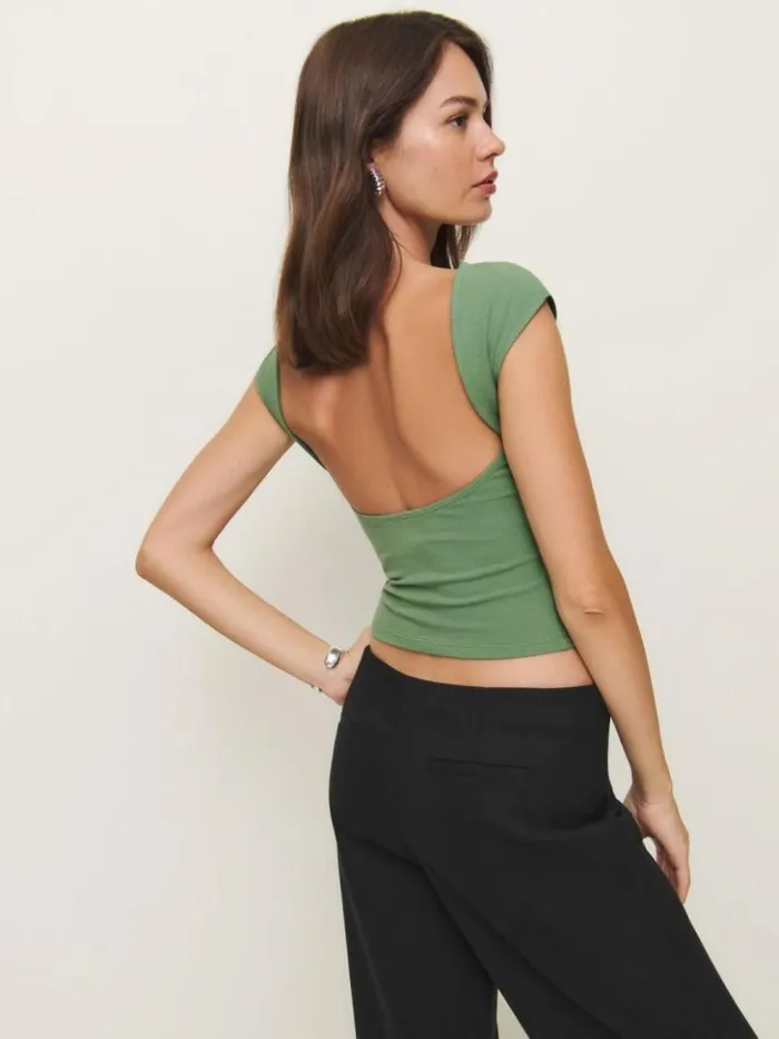 Clothing The Reformation Darra Knit Top Bottle Green