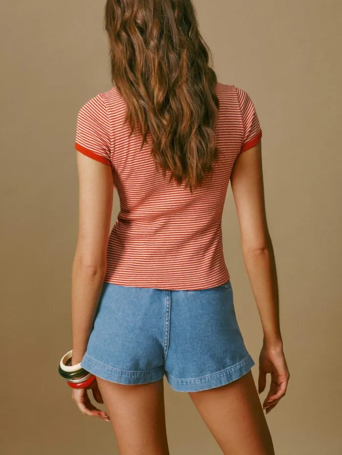 Clothing The Reformation Eliana Pleated Denim Shorts Leven