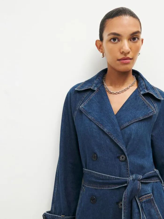 Clothing The Reformation Hayes Denim Trench Coat Estes