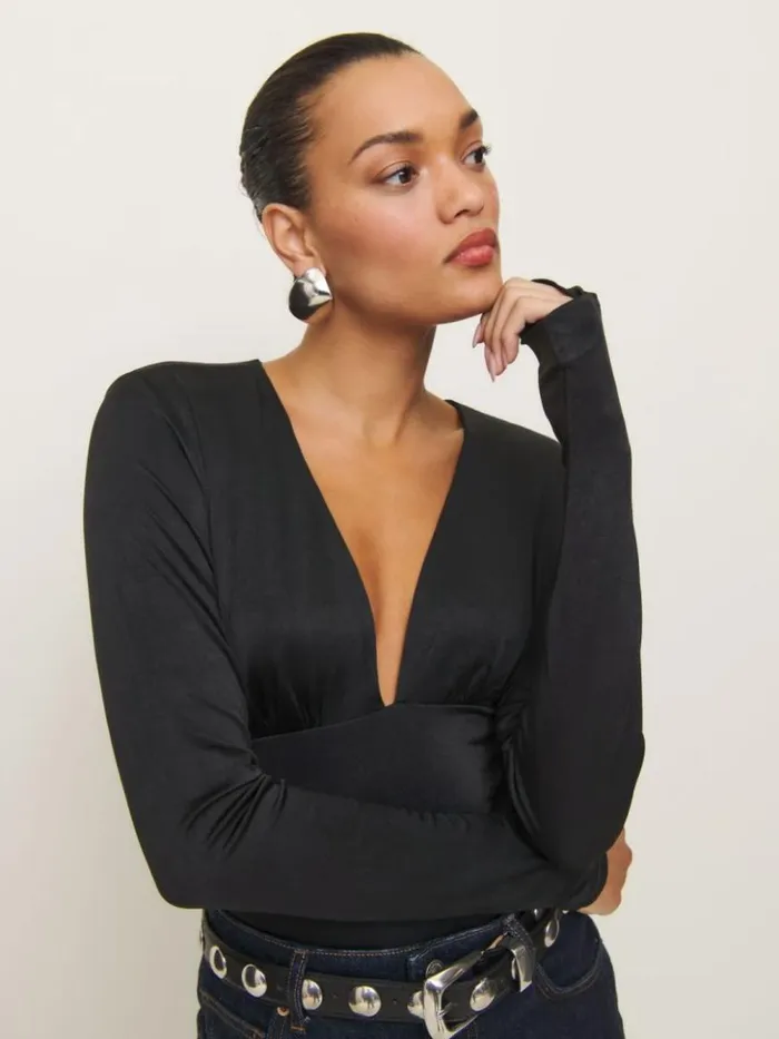 Clothing The Reformation Ines Knit Top Black
