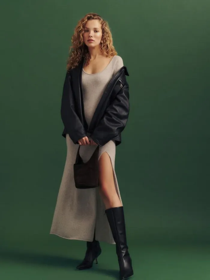 Clothing The Reformation Jennita Cashmere Dress Barley