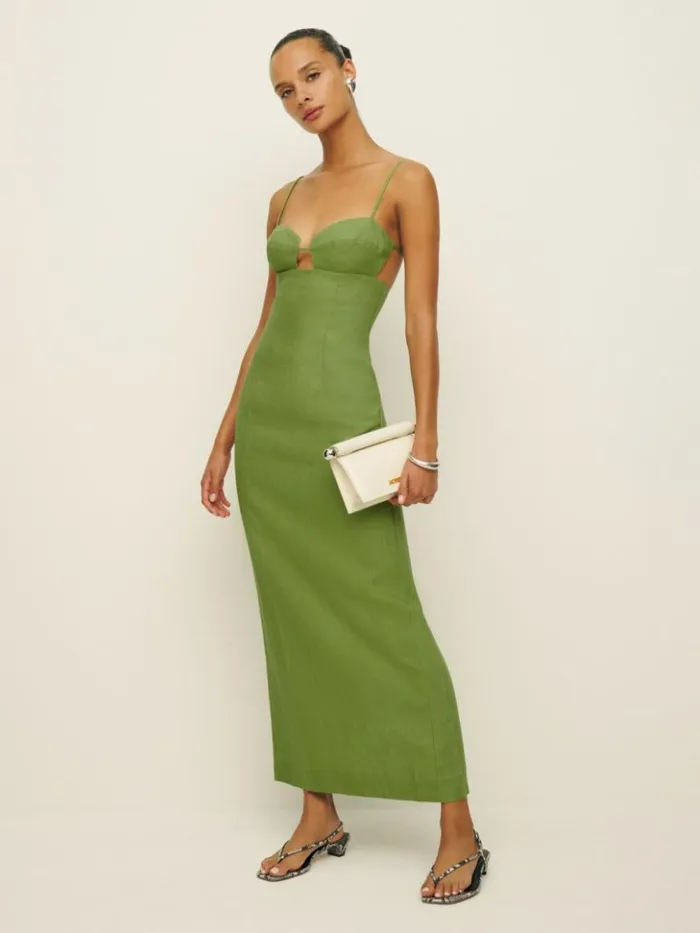 Clothing The Reformation Malibu Linen Dress Avocado