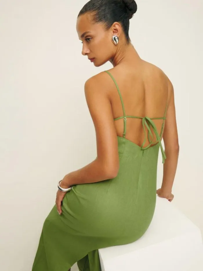 Clothing The Reformation Malibu Linen Dress Avocado