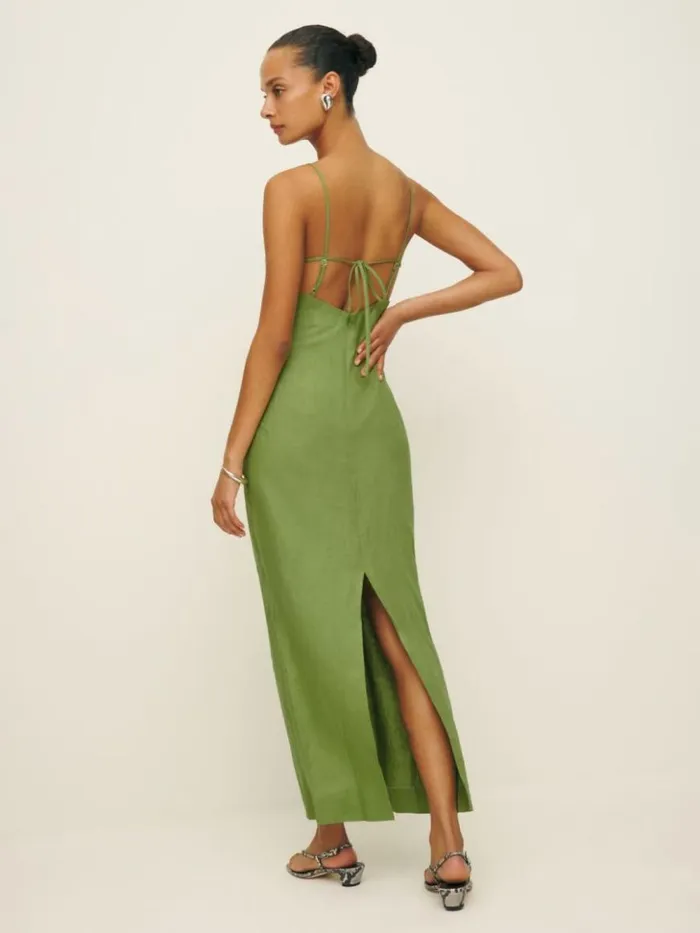 Clothing The Reformation Malibu Linen Dress Avocado