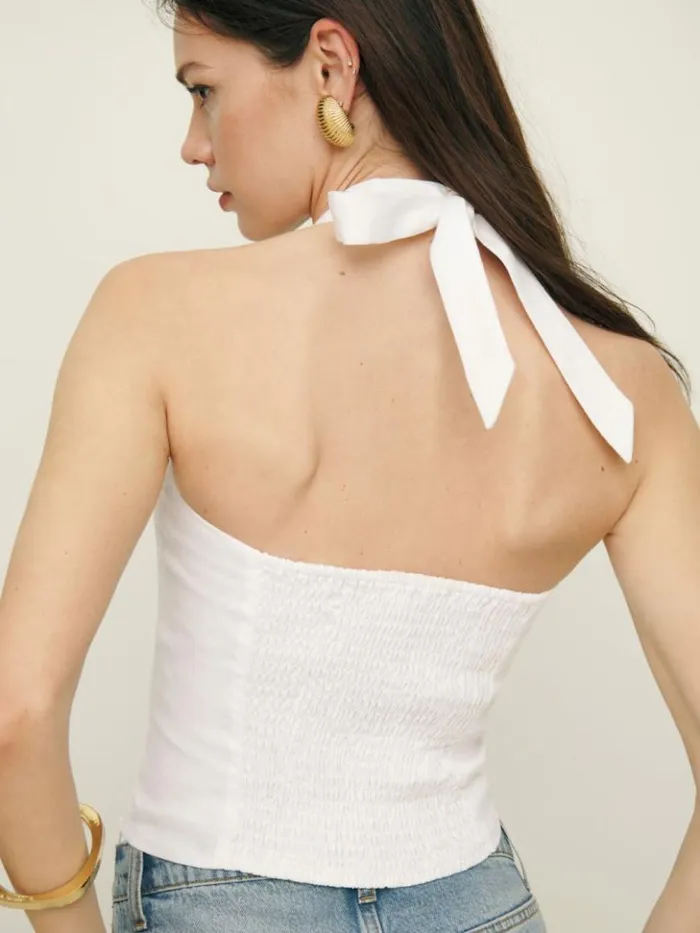 Clothing The Reformation Malika Linen Top White