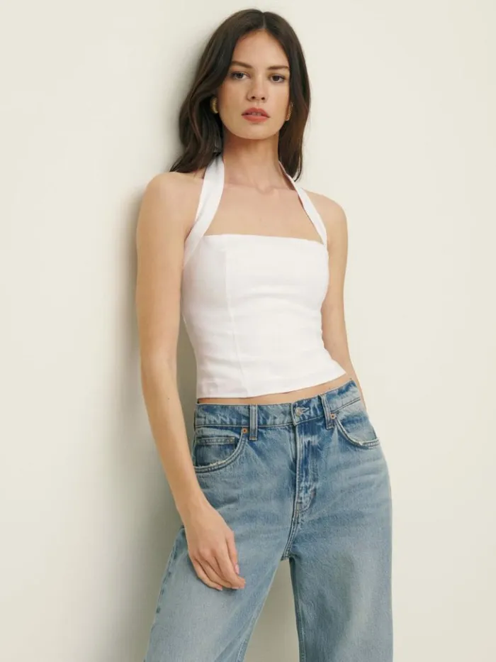 Clothing The Reformation Malika Linen Top White