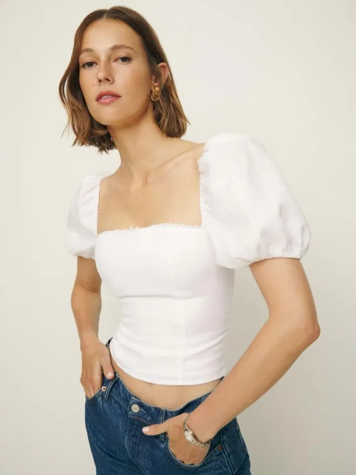 Clothing The Reformation Marella Linen Top White