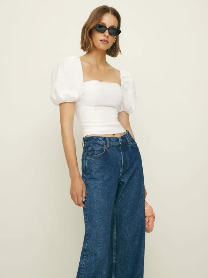 Clothing The Reformation Marella Linen Top White