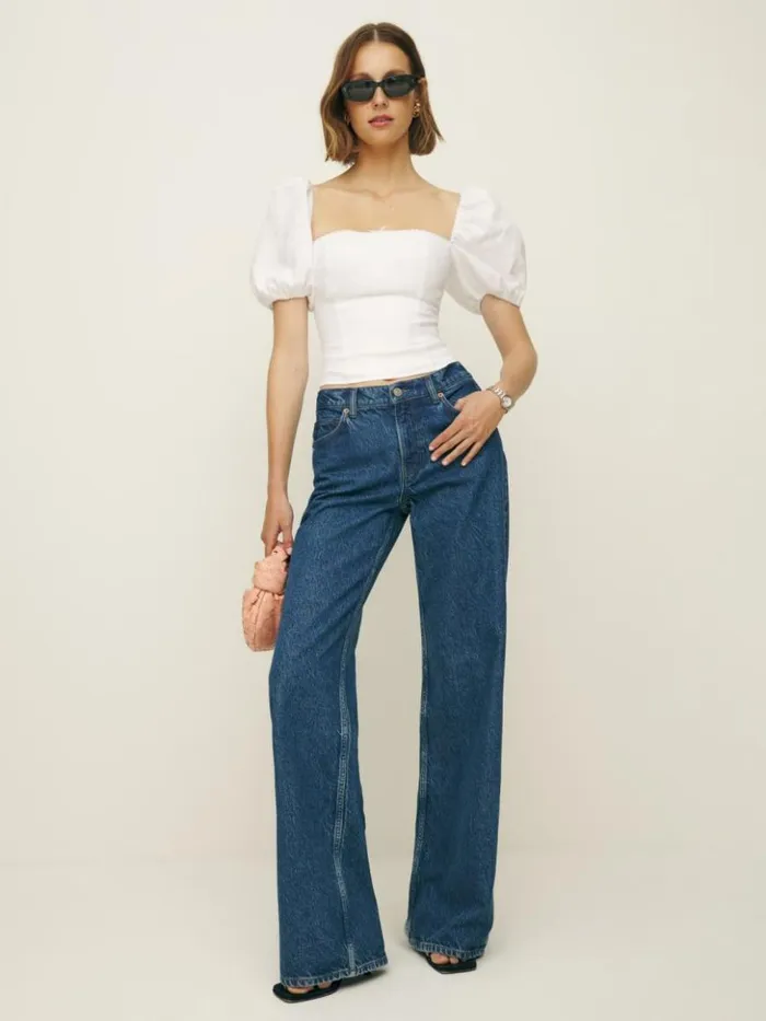 Clothing The Reformation Marella Linen Top White