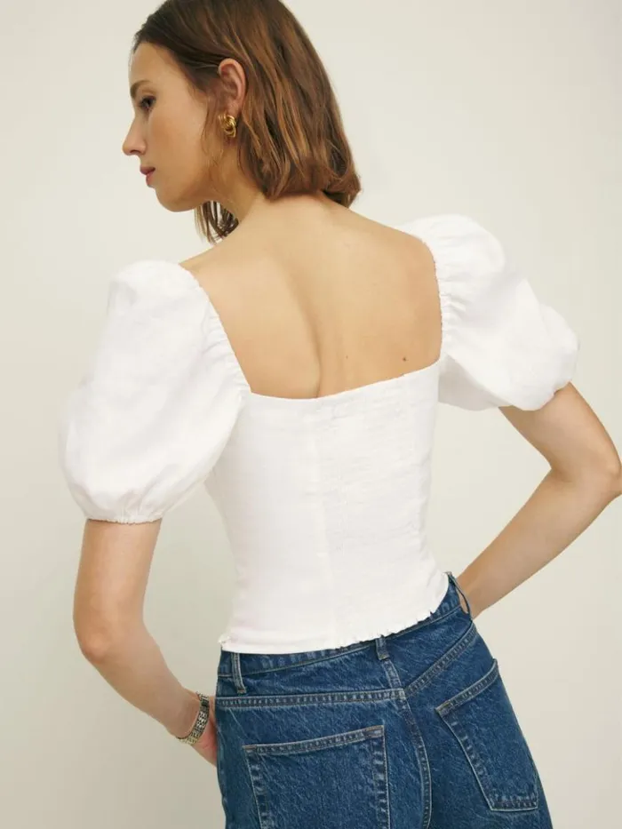 Clothing The Reformation Marella Linen Top White