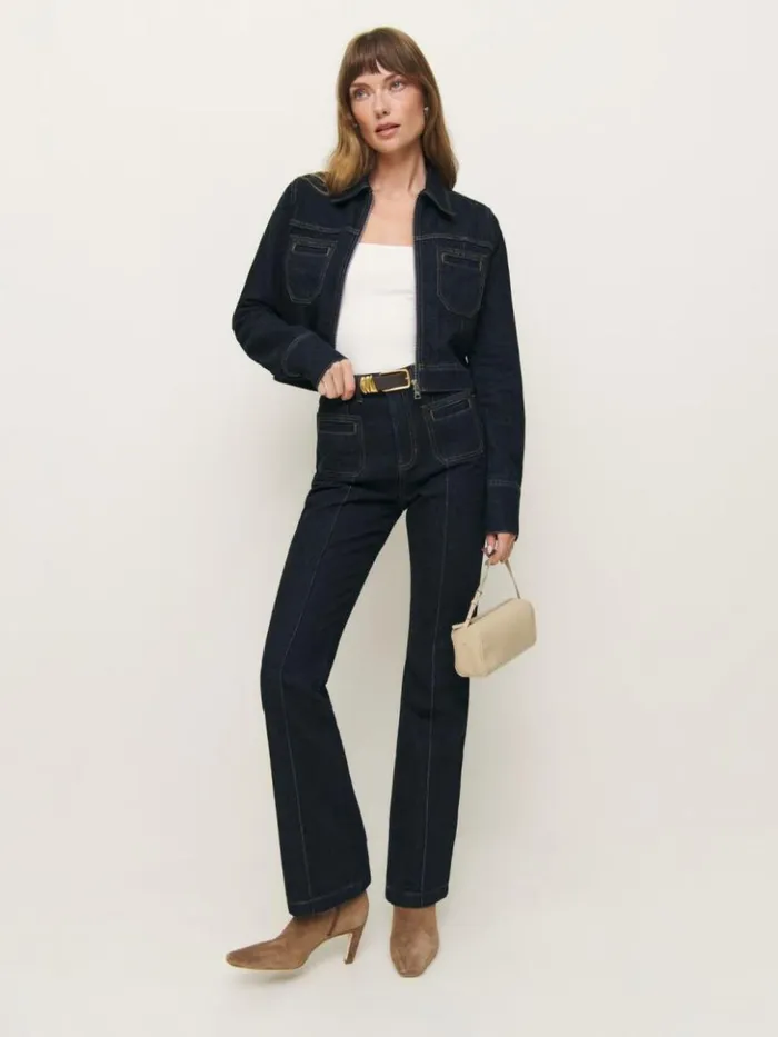 Clothing The Reformation Mia High Rise Vintage Bootcut Jeans Ondine Patch Pocket