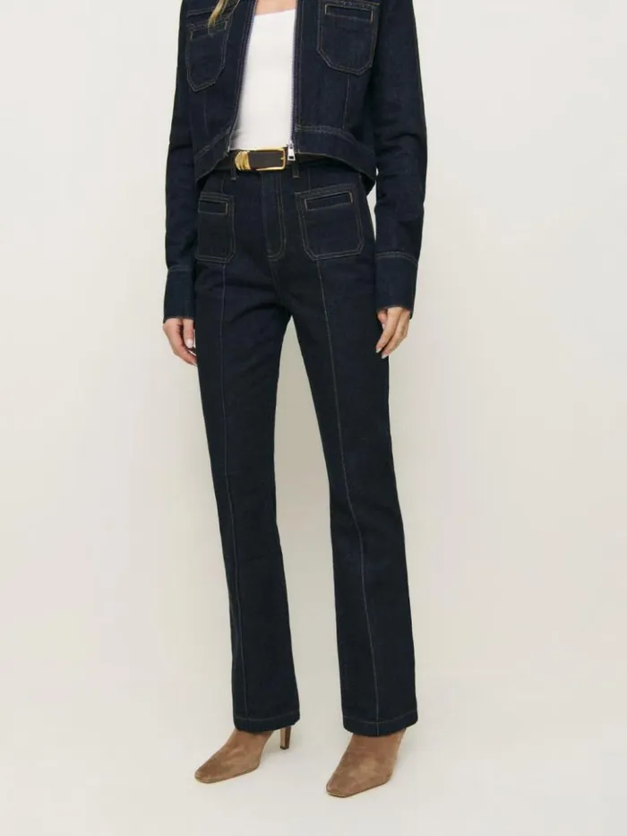 Clothing The Reformation Mia High Rise Vintage Bootcut Jeans Ondine Patch Pocket