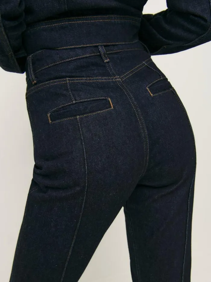 Clothing The Reformation Mia High Rise Vintage Bootcut Jeans Ondine Patch Pocket