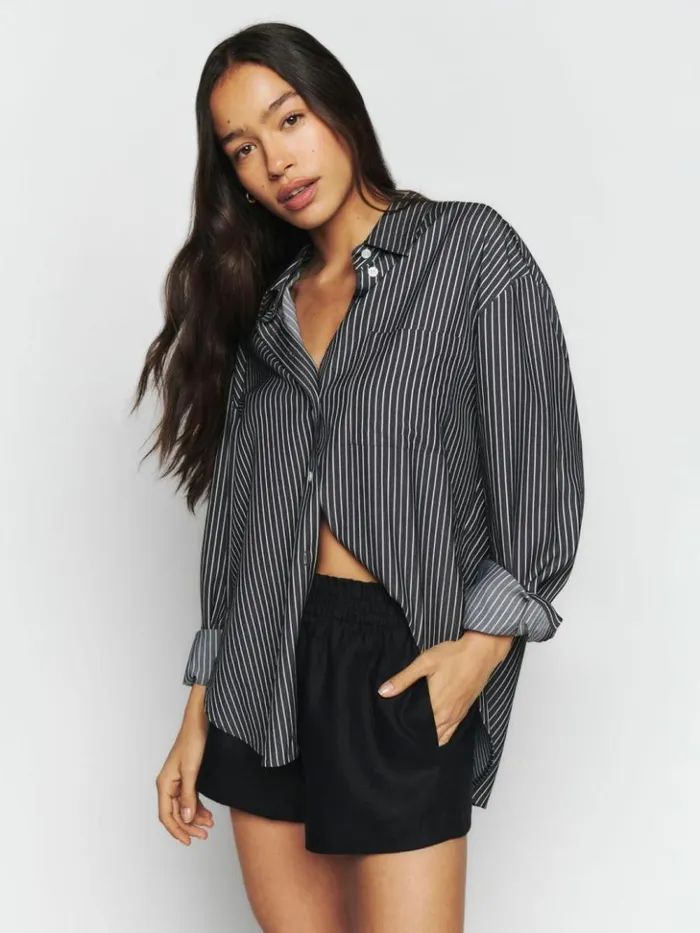 Clothing The Reformation Mila Linen Short Black