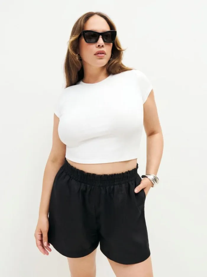 Clothing The Reformation Mila Linen Short Es Black