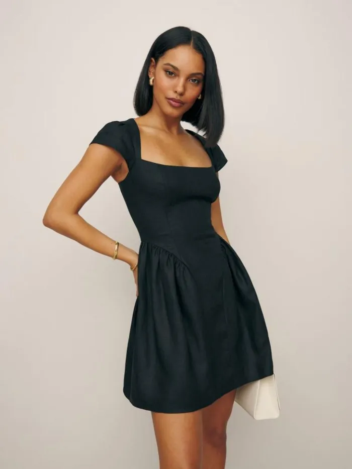 Clothing The Reformation Oaklyn Linen Dress Black