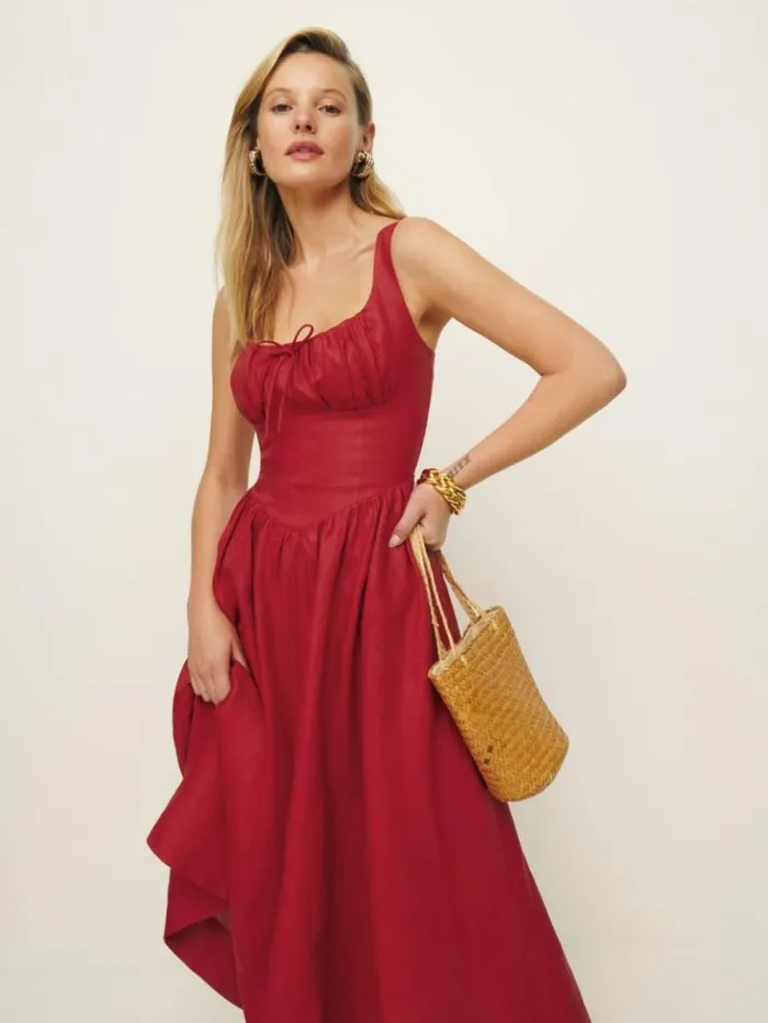 Clothing The Reformation Petites Balia Linen Dress Sundried Tomato