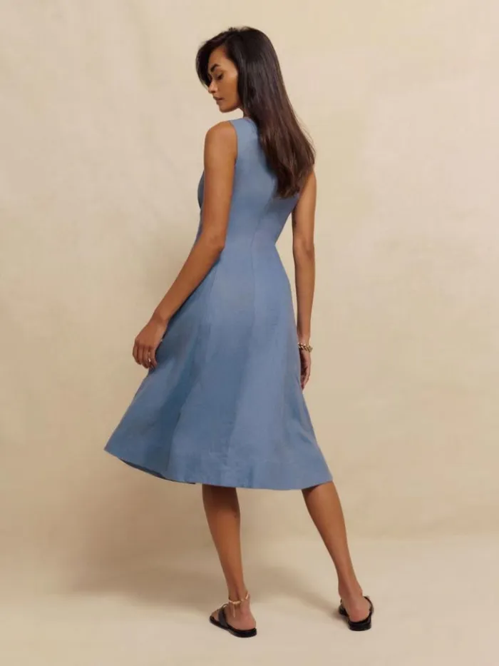 Clothing The Reformation Petites Sebastien Linen Dress Cornflower