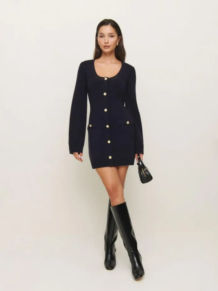 Clothing The Reformation Priscilla Regenerative Wool Mini Dress Navy