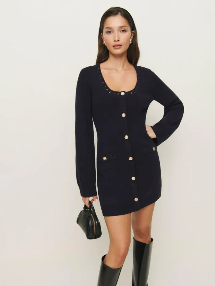 Clothing The Reformation Priscilla Regenerative Wool Mini Dress Navy