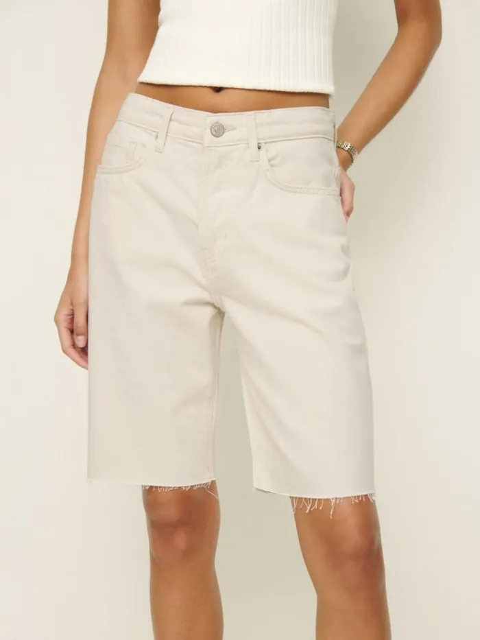 Clothing The Reformation Raye Mid Rise Denim Jorts Fior Di Latte