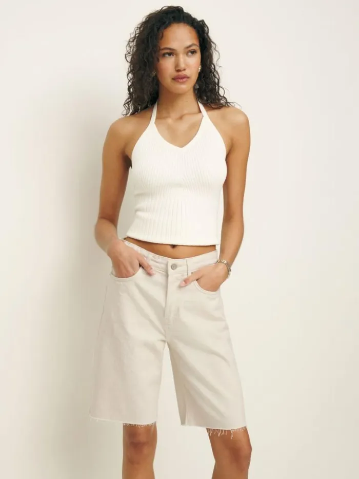 Clothing The Reformation Raye Mid Rise Denim Jorts Fior Di Latte