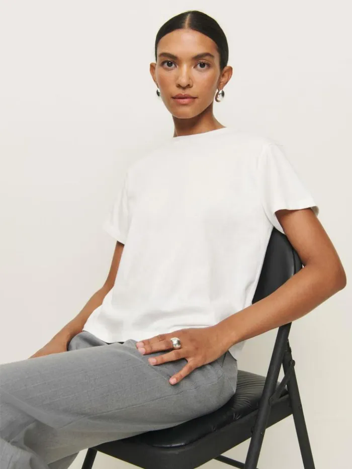 Clothing The Reformation Rowan Crew Tee White