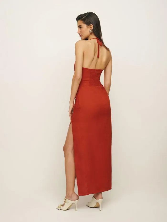 Clothing The Reformation Sadey Linen Dress Blood Orange