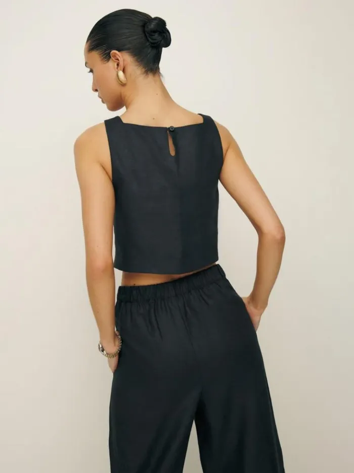 Clothing The Reformation Saige Linen Top Black