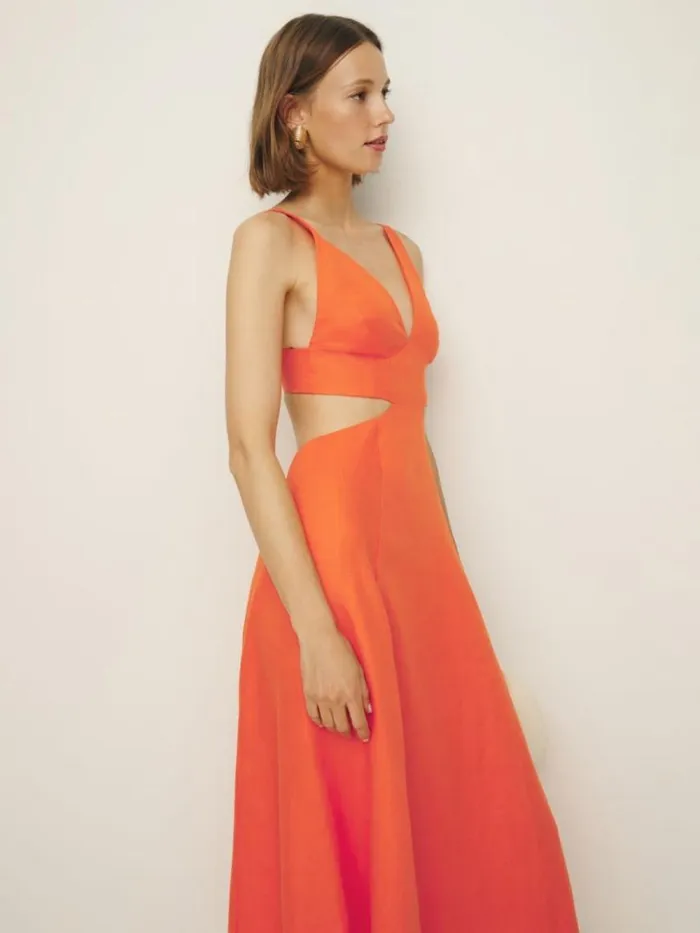 Clothing The Reformation Samara Linen Dress Flame