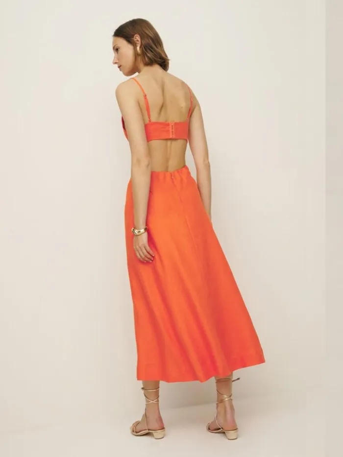 Clothing The Reformation Samara Linen Dress Flame