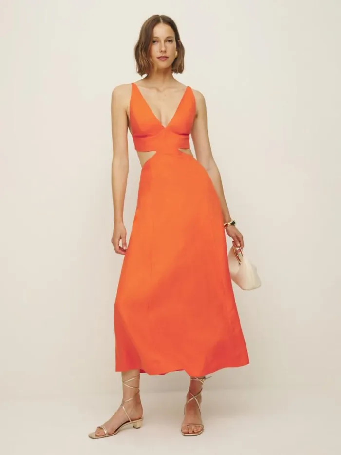 Clothing The Reformation Samara Linen Dress Flame